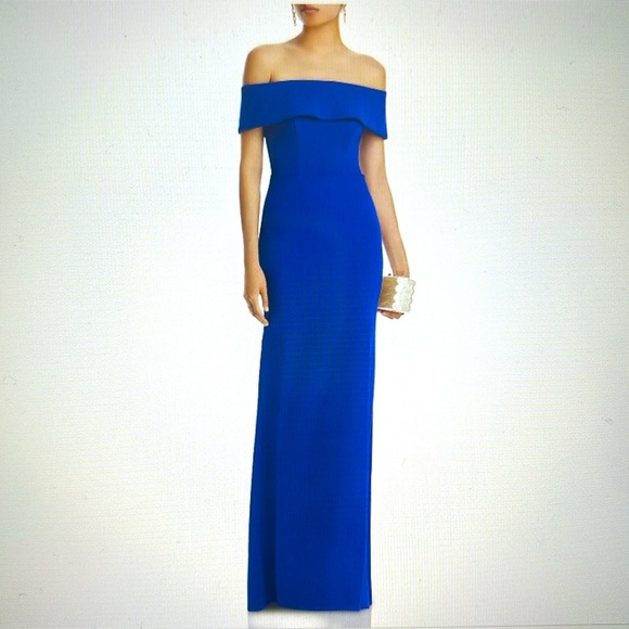 Aqua Dresses & Skirts - Bloomingdale exclusive Aqua brand off the shoulder Scuba Crepe Gown blue Sz 6
